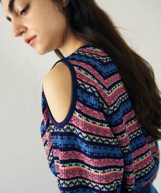 GRACE CONTINENTAL ボーダーパフニットトップ ネイビー