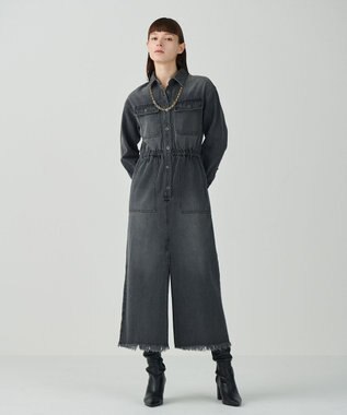 GRACE CONTINENTAL デニムドロストスリットワンピース ブラック