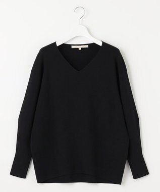 自由区 L 【洗える/セット可】レーヨンポリエステルスムース Vネックニット ミッドナイト