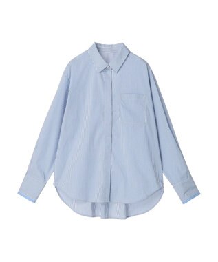 earth music&ecology パールボタンシャツ Stripe Blue