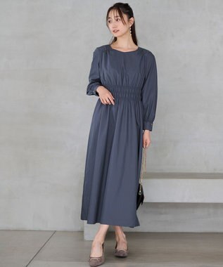 ANY SIS 【洗える】シャーリングディテール ワンピース ダルブルー