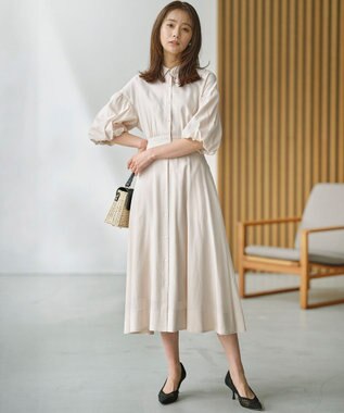 組曲 【WEB限定カラーあり】ボリュームスリーブシャツワンピース グレージュ系