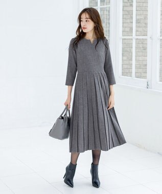 Tiaclasse 【洗える】プリーツワンピース チャコールグレー