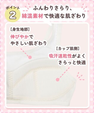 Wing ジュニア ノンワイヤーブラ Wing Teen きちんとささえる 綿混素材(身生地部・カップ肌側) 【STEP3 まるみをおびてきた胸に】ハーフトップ  RB6935 ウイング／ワコール アイボリー