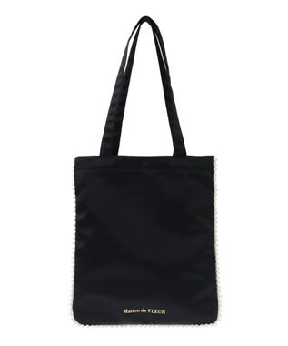 Maison de FLEUR サテンパールブレードトートバッグ Black