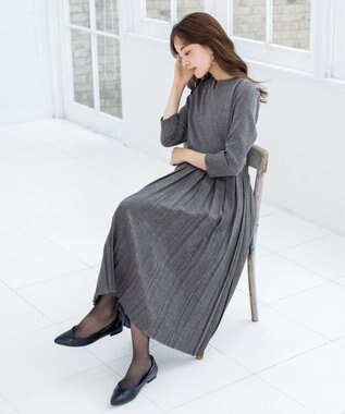 Tiaclasse L 【洗える】プリーツワンピース チャコールグレー
