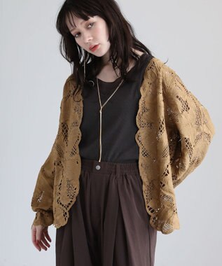 Green Parks ・ＥＬＥＮＣＡＲＥ　ＤＵＥ　レーシーカーディガン Camel