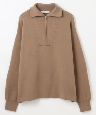 ANY スウェットライクハーフジップニット キャメル