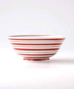 たち吉 【たち吉】おてがる丼ボーダー赤〈１個〉波佐見焼 ホワイト×レッド