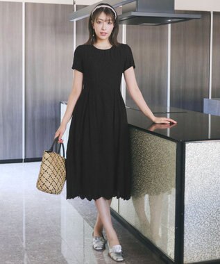 Tiaclasse 【洗える】パンチングレーススカラップワンピース ブラック