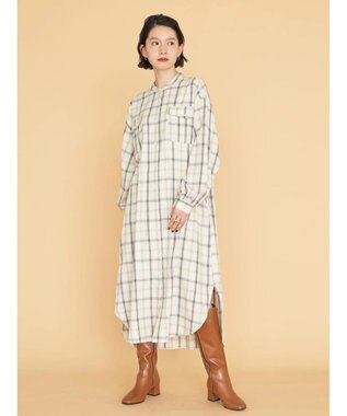 AMERICAN HOLIC イージーケアＷポケットシャツワンピース Check Ivory