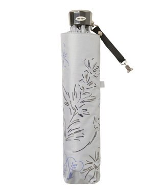 MOONBAT 【遮光率100％/遮熱/UV】LANVIN en Bleu (ランバン オン ブルー)晴雨兼用日傘 ドローイング フラワー 花柄 折りたたみ傘 簡単開閉 ライトグレー