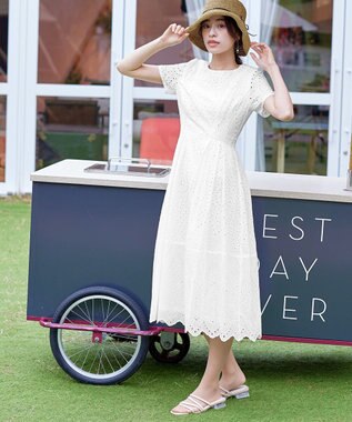 Tiaclasse 【洗える】パンチングレーススカラップワンピース オフホワイト