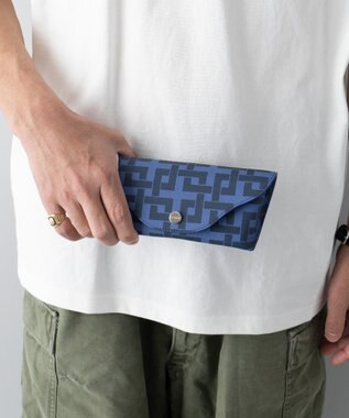 MIYABIYA La quoh with kirakaracho 角つなぎ プリントレザー 眼鏡ケース 瑠璃紺（ネイビー）