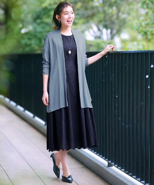 Tiaclasse 【洗える】パンチングレーススカラップワンピース ネイビー