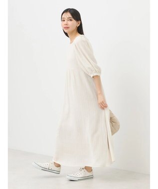 earth music&ecology 膨れジャガードパフ袖ワンピース Ivory