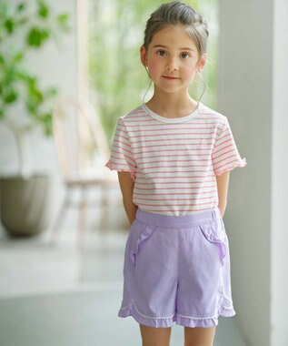 組曲 KIDS 【110-140㎝】半袖ボーダー Tシャツ アプリコット×オフホワイト