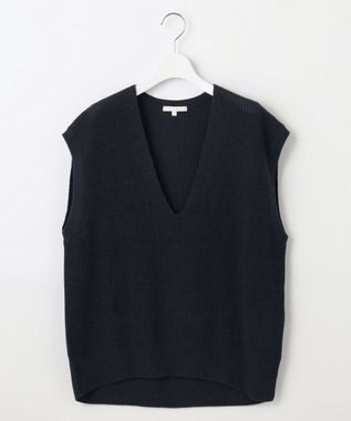 自由区 S 【洗える】コットンウールミドルゲージニット ベスト ネイビー