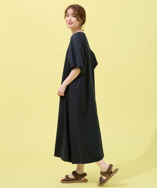 ANY 異素材コンビ ボリュームスリーブワンピース ブラック