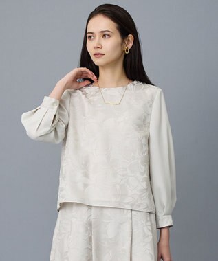 自由区 L 【カタログ掲載・セットアップ対応】フラワーオパールプリントブロッキング ブラウス ベージュ