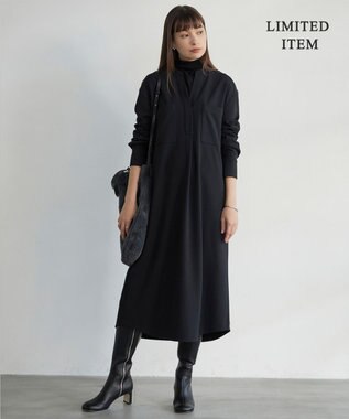 ICB 【WEB限定・洗える】ジョーゼットダブルジャージー ワンピース ブラック系