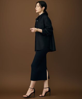 自由区 【カタログ掲載・羽織りとしても】シャイニーオーガンジーシアー シャツ ブラック