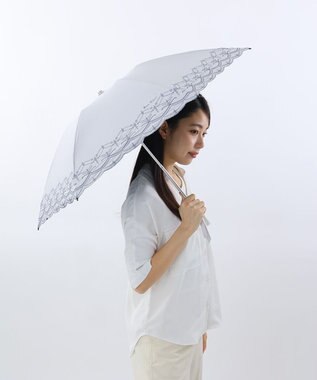 AURORA NINA RICCI （ニナリッチ)  幾何レース風 刺しゅう晴雨兼用パラソル（クイックオープン折り畳み・ミニ傘） シルバーグレー