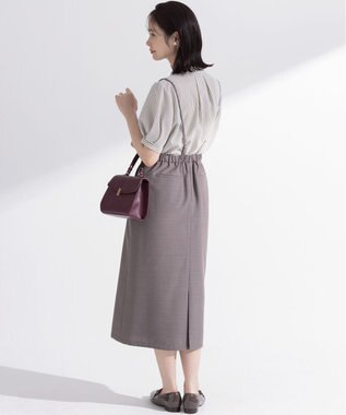 組曲 ライトデシンフリル襟 ブラウス ベージュストライプ系1