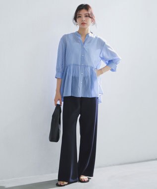 UNFILO 【ウエストゴム/セレモニー】ドライダブルクロス イージー ワイドパンツ ネイビー