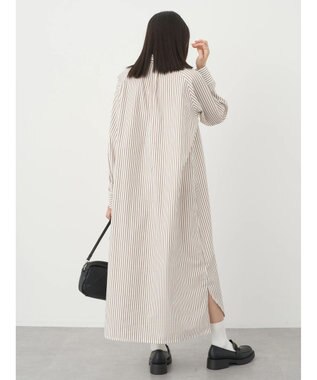 earth music&ecology ボウタイシャツワンピース Stripe Brown