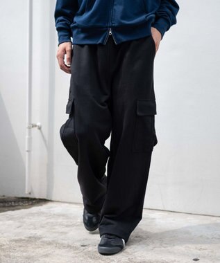 WEGO 【ユニセックス着用ITEM/ウエストゴム/MLサイズ展開】ワイドスウェットカーゴパンツ ブラック