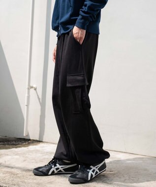 WEGO 【ユニセックス着用ITEM/ウエストゴム/MLサイズ展開】ワイドスウェットカーゴパンツ ブラック