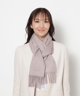 MOONBAT FURLA(フルラ）カシミヤ100％ 無地 マフラー ロゴ刺繍 手洗いOK モカブラウン