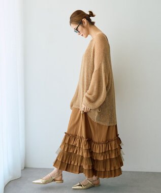 YECCA VECCA 袖シャーリングシアーニット Beige