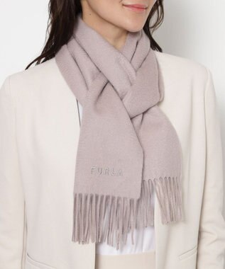 MOONBAT FURLA(フルラ）カシミヤ100％ 無地 マフラー ロゴ刺繍 手洗いOK モカブラウン
