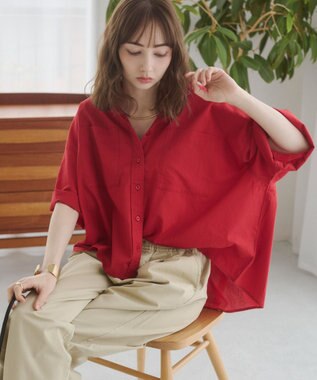 WEGO 【ANGIE VINTAGE】キャンブリックボイルオーバー半袖シャツ レッド