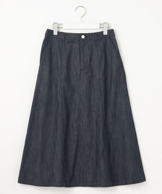 J.PRESS LADIES 【洗える】セルロースシャンブレー フレアー スカート ネイビー系