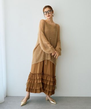 YECCA VECCA 袖シャーリングシアーニット Beige