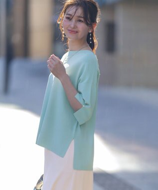 ANY SIS 【接触冷感・UVカット・洗える】ビューティクールボートネック プルオーバー アクアブルー