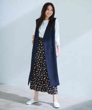 自由区 【セットアップ対応・洗える】ドットプリント スカート ネイビーベース