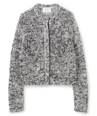 BEIGE， 【洗える】THYME / クルーネックコットンメッシュカーディガン Ecru×Black