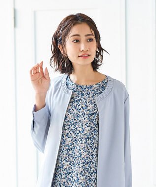 Tiaclasse 【洗える】大人可愛い衿ギャザーミディアムコート サックスグレー