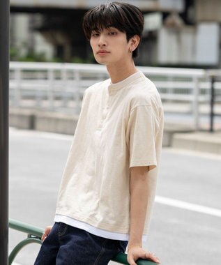 WEGO 【ユニセックス着用ITEM/MLサイズ展開】フェイクレイヤードヘンリーネックT（SS）