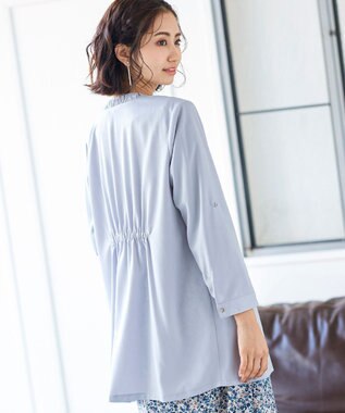 Tiaclasse 【洗える】大人可愛い衿ギャザーミディアムコート サックスグレー