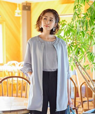 Tiaclasse 【洗える】大人可愛い衿ギャザーミディアムコート サックスグレー