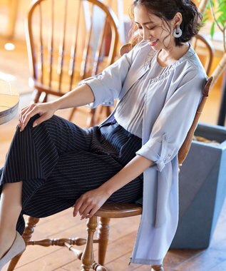 Tiaclasse 【洗える】大人可愛い衿ギャザーミディアムコート サックスグレー