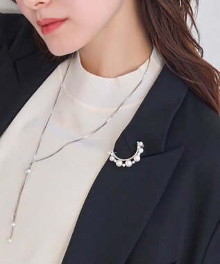 Phoebe <オンワード限定セット>ワントップパールネックレス×フォーマルパールビジューハーフブローチ シルバー