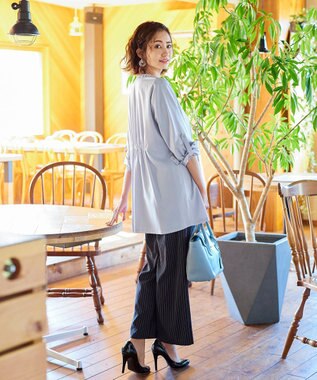 Tiaclasse 【洗える】大人可愛い衿ギャザーミディアムコート サックスグレー