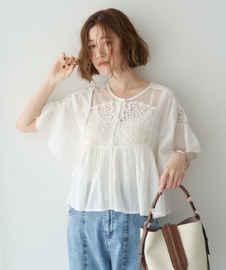 YECCA VECCA 刺繍レースブラウス