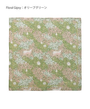 MOONBAT 【WEB限定】PAUL & JOE ACCESSOIRES シルクシフォンスカーフ 58×58cm オリーブグリーン(Hide and seek in the flowers)